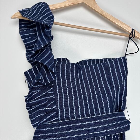 NWT Alexis Konner Striped One Shoulder Linen Mini Dress - Picture 7 of 10